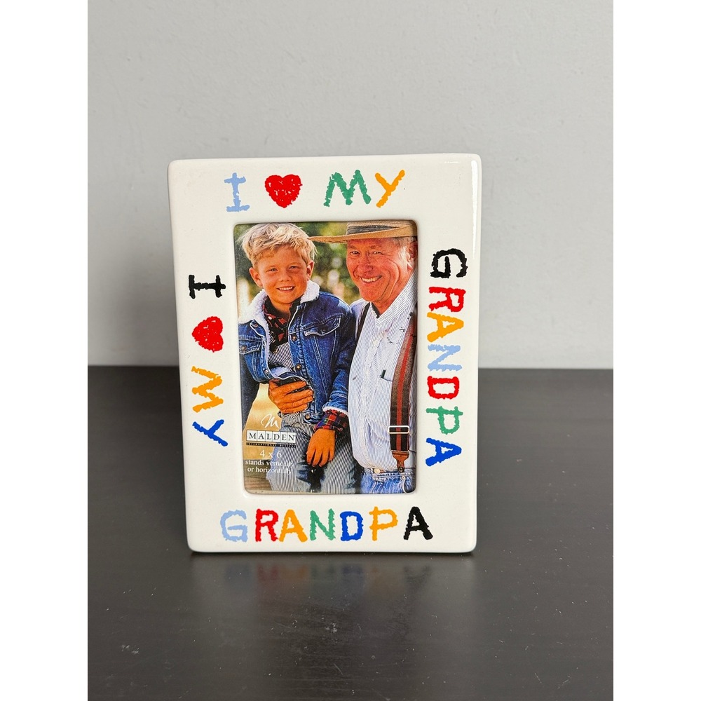 I Love My Grandpa Ceramic Picture Frame for 4 x 6 Photo Colorful Easel Tabletop